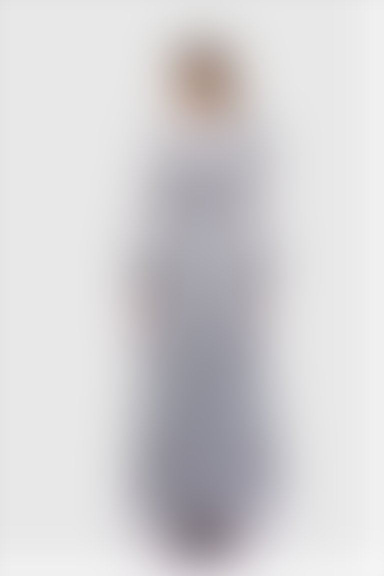Triko Detaylı Yılan Desenli Maxi Boy Şifon Gri Elbise