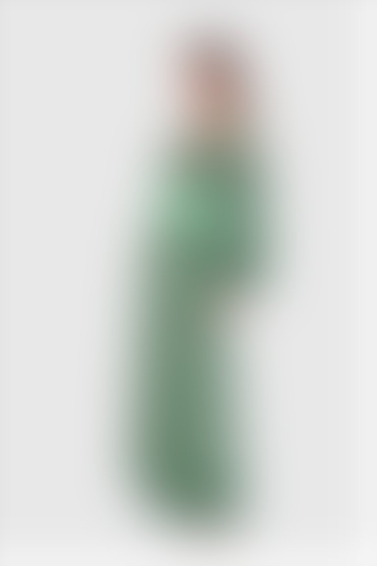 Büyük Ve Küçük Geometrik Desenli Uzun Yeşil Abiye Elbise