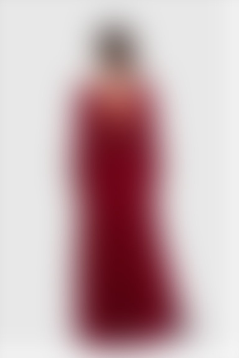 Dantelli Piliseli Uzun Kırmızı Şifon Abiye Elbise