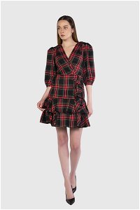 GIZIA - Red Plaid Dress With Ruffle Sleeves And Flounces Detail