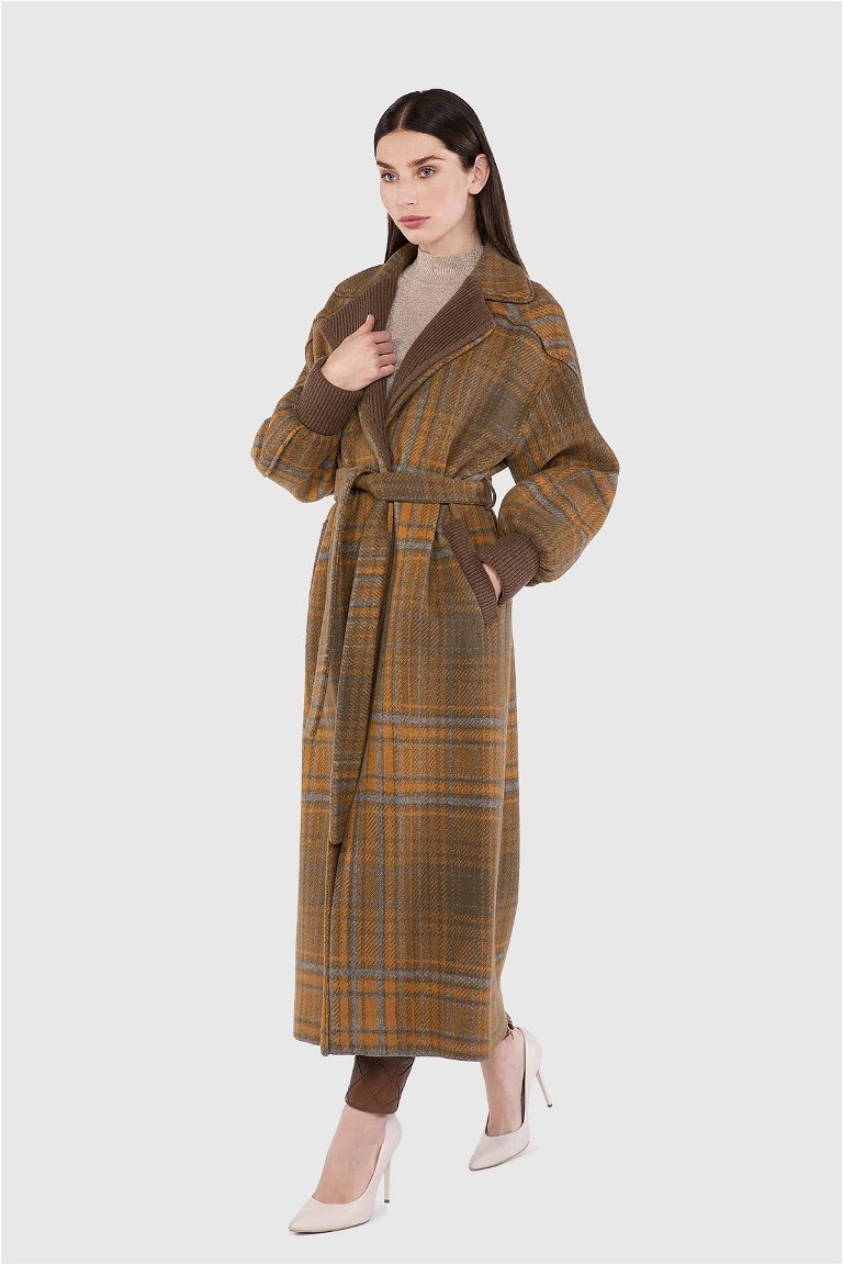 GIZIA - Knitwear Collar Low Sleeve Long Brown Coat
