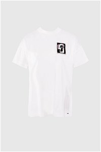 GIZIA SPORT - Nakış Detaylı Dik Yaka Oversize Ekru T-Shirt