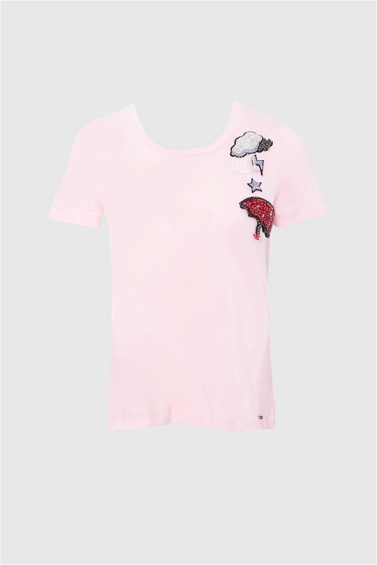 GIZIA SPORT - Basic Pink Tshirt with Embroidered Detailed Embroidery