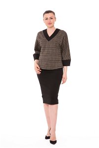 KIWE - Contrast Skirt Knitted Brown Suit