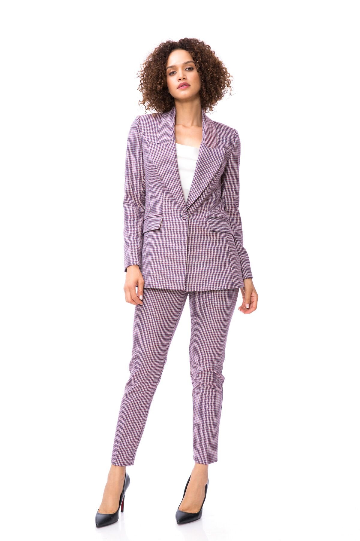 Blue Women's Suit With Crow's Feet Pattern With Mono Closure