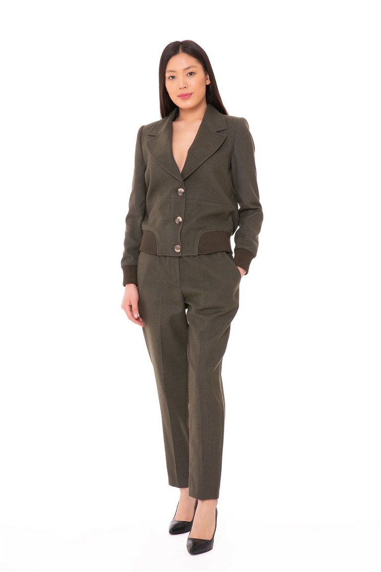 GIZIA - Triko Yakalı Bomber Haki Kadın Takım Elbise