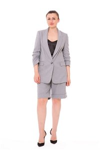 4G CLASSIC - Tek Düğmeli Kol Detaylı Şortlu Gri Kadın Takım Elbise