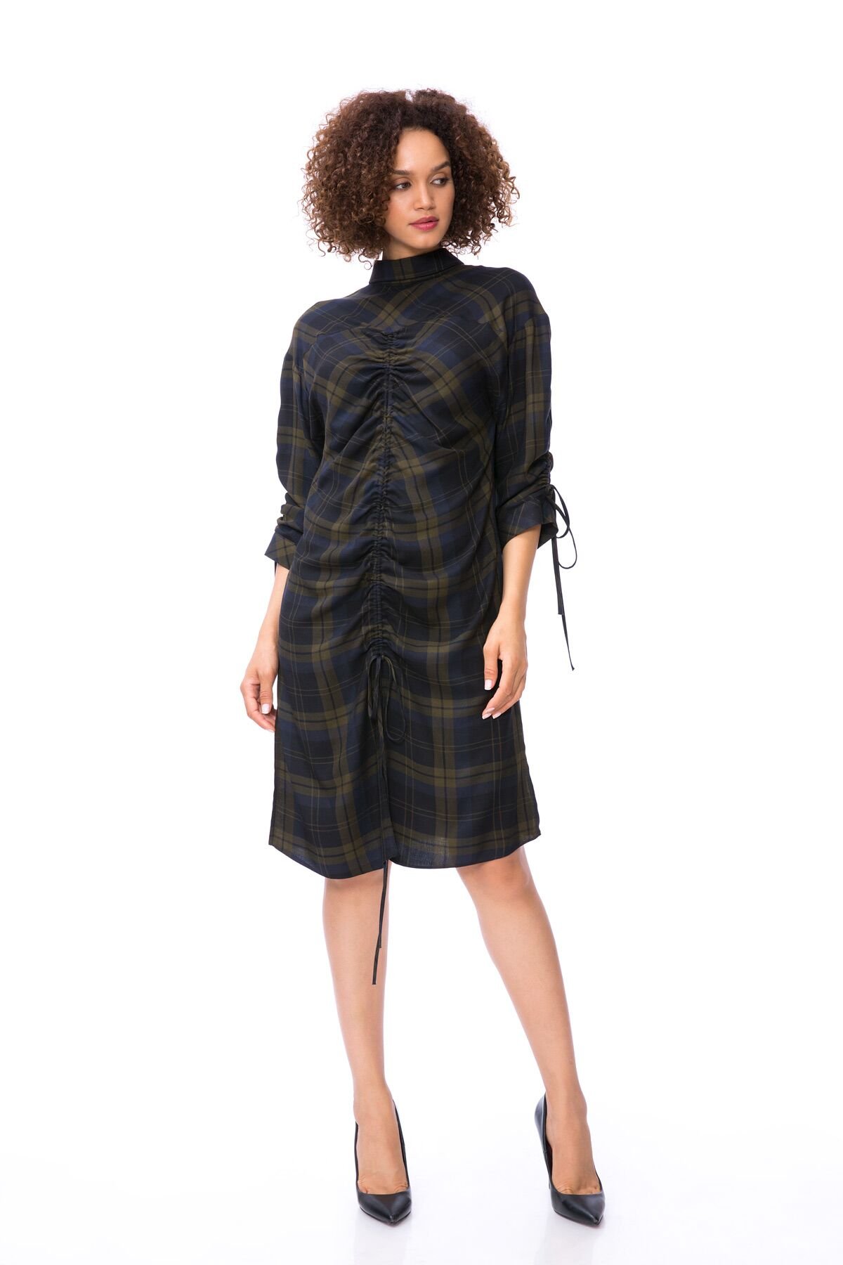 Ruffle Detailed Checked Blue Dress