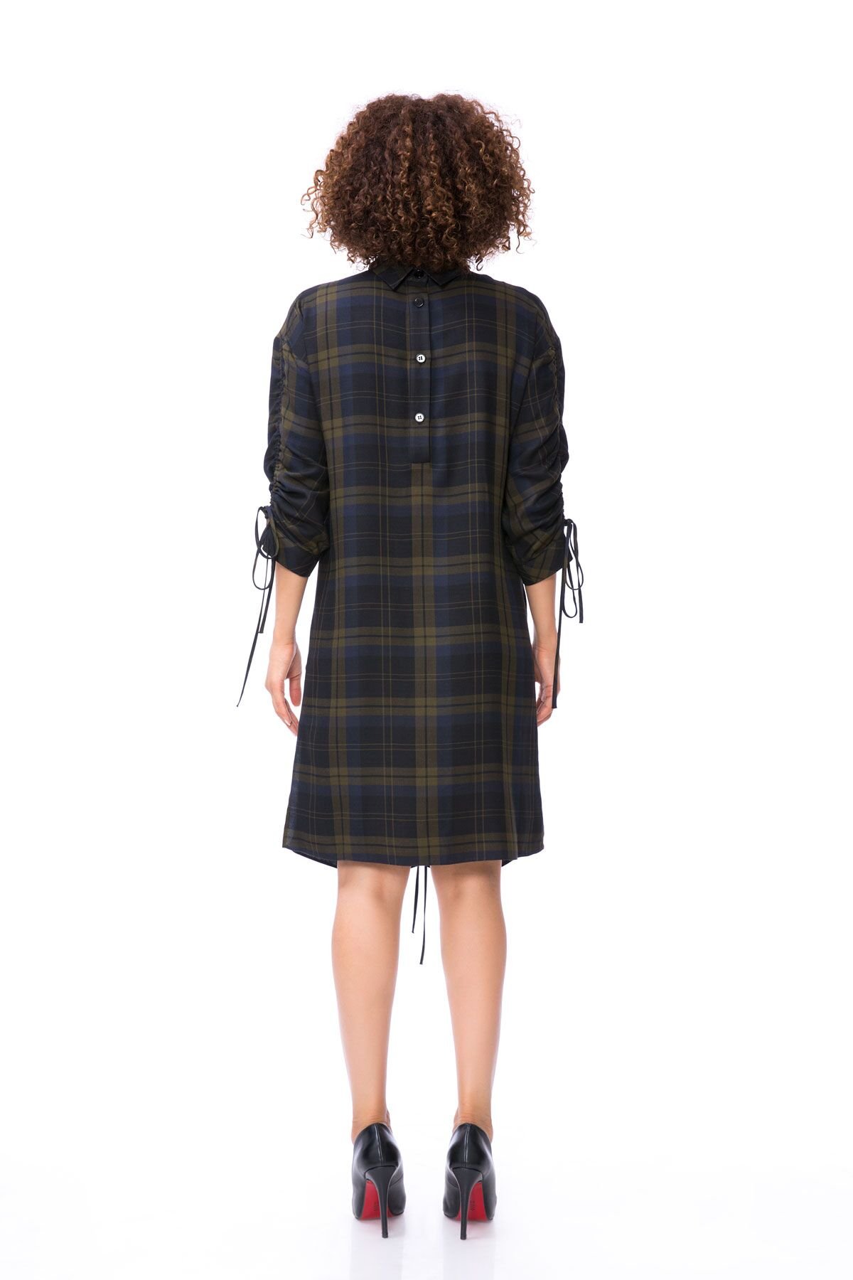 Ruffle Detailed Checked Blue Dress