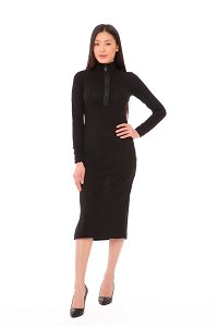 KIWE - Zipper Detailed Knitted Midi Black Dress