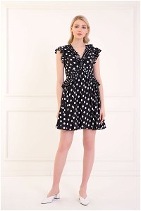 KIWE - Ruffle And Flounce Detail Polka Dot Black Short Dress
