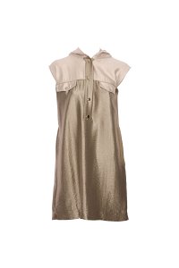 KIWE - Contrast Color Two Pocket Hooded Satin Beige Dress