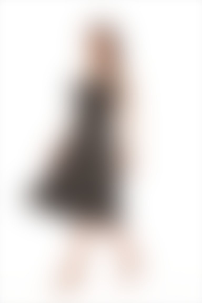 Askılı Puantiye Desenli Volanlı Midi Elbise
