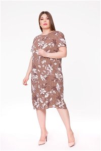 KIWE - Patterned Necklace Midi Length Brown Dress