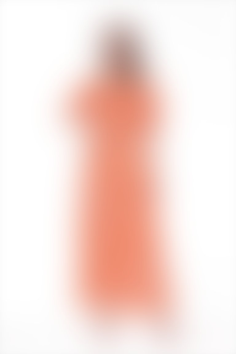 Omuzları Açık Desenli Şifon Midi Turuncu Elbise