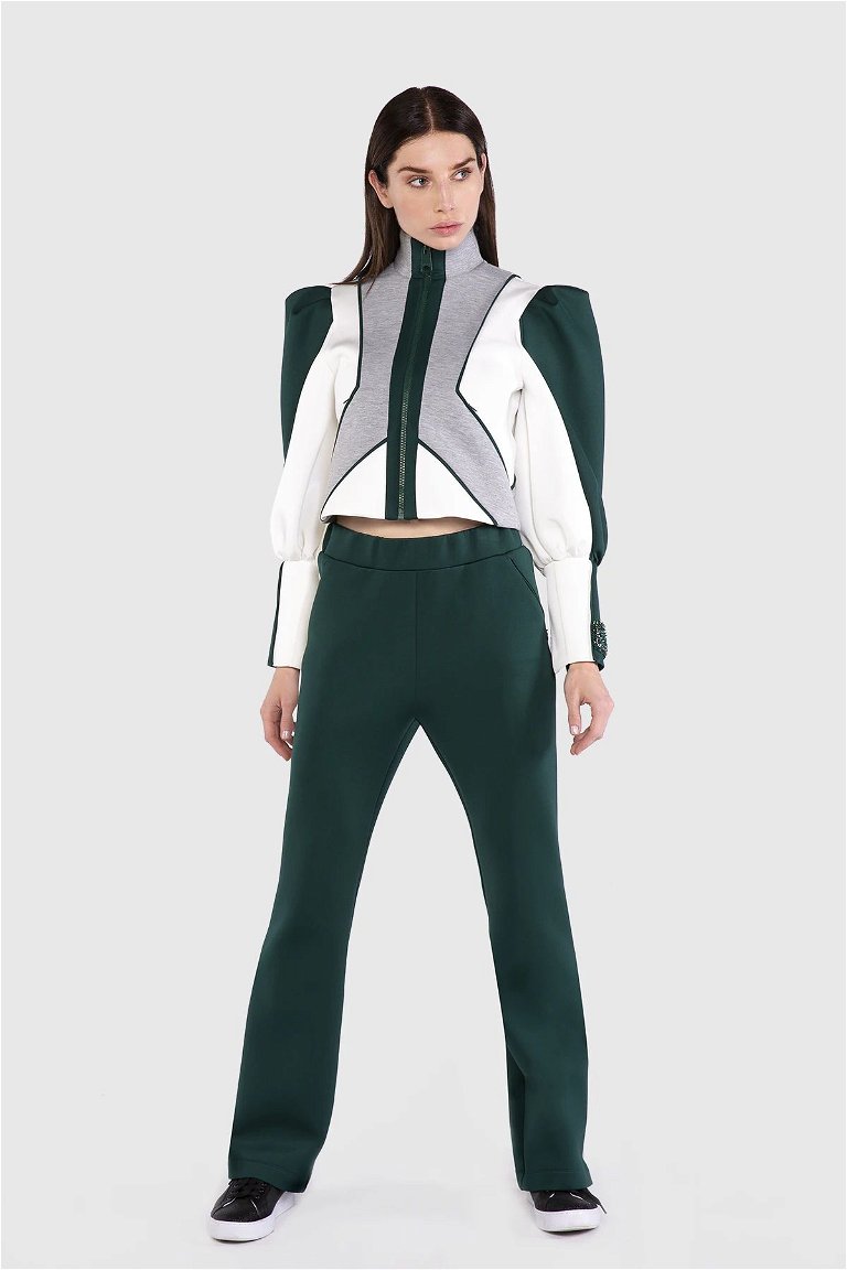 GIZIA SPORT - Çift Biyeli Normal Paça Yeşil Pantolon