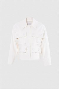GIZIA - Stripe Detailed Plain Form Pocket Ecru Jacket