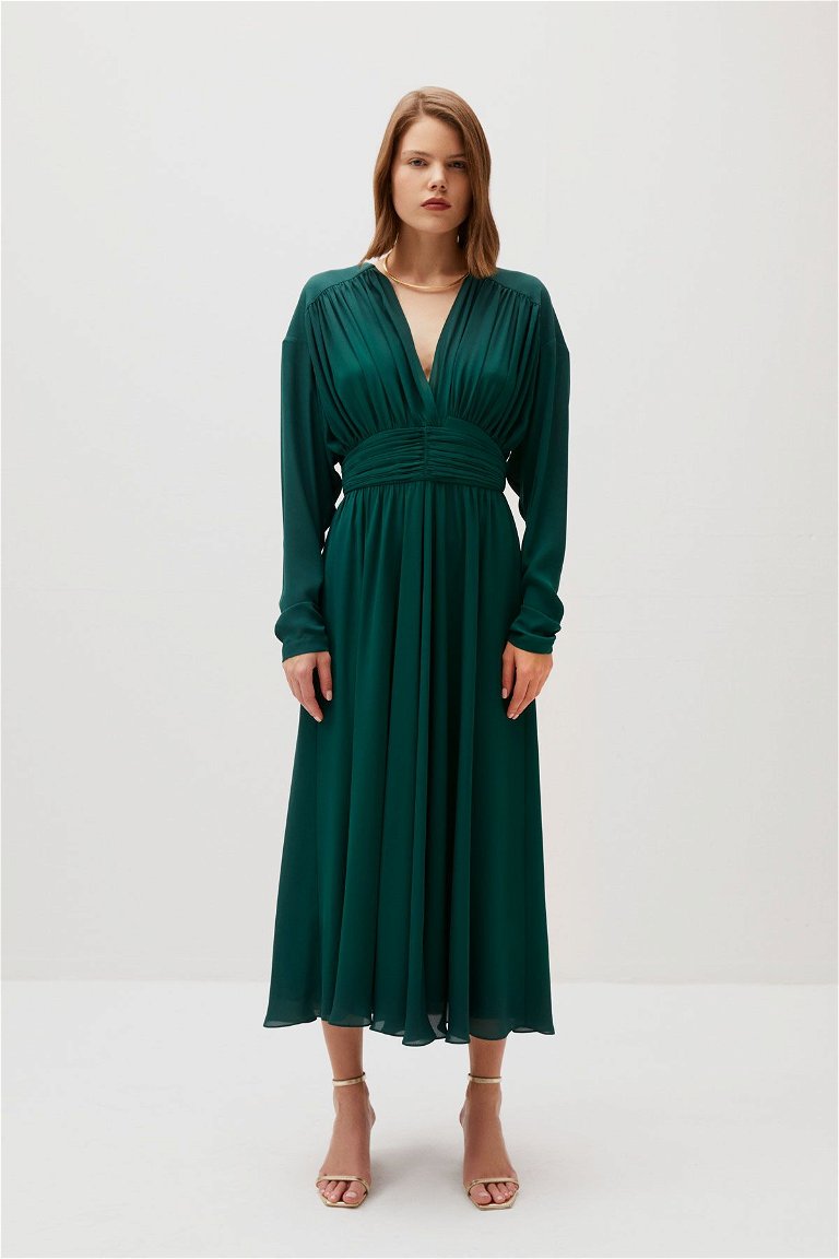 GIZIAGATE - Ruffle Detailed Ankle Length Green Dress