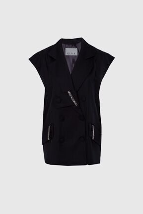  GIZIA - Embroidered Detailed Oversize Black Vest