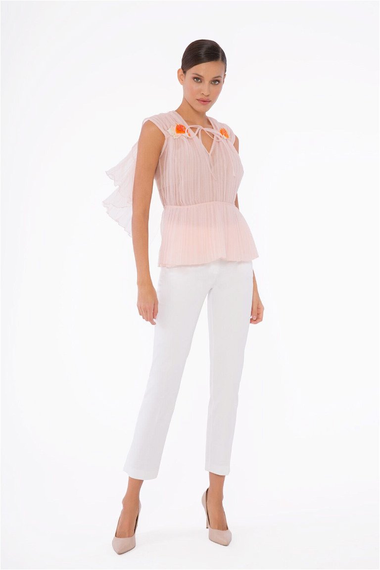 GIZIA - Ankle-Length Slim Fit Off-White Trousers