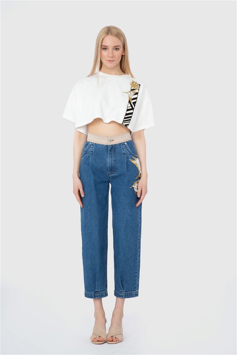 GIZIA - Embroidery And Embroidery Detailed Crop Ecru Top