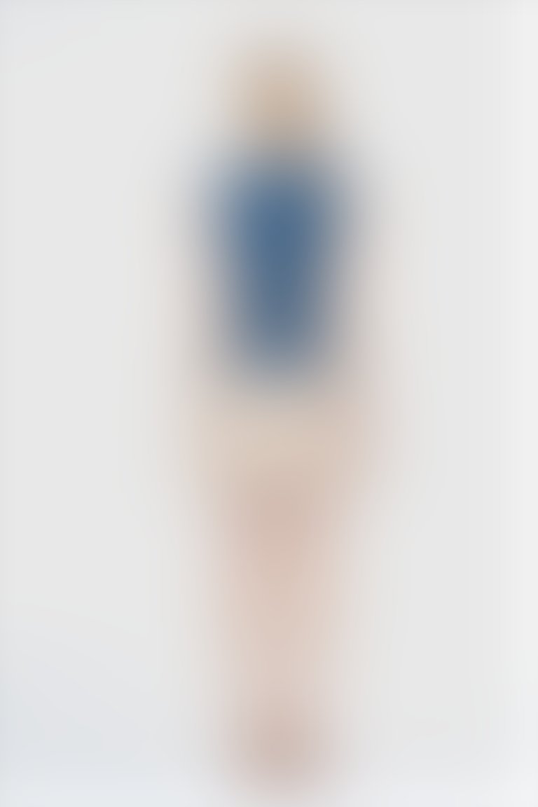 Kontrast Kumaş Detaylı İşlemeli Nakış Lacivert Elbise