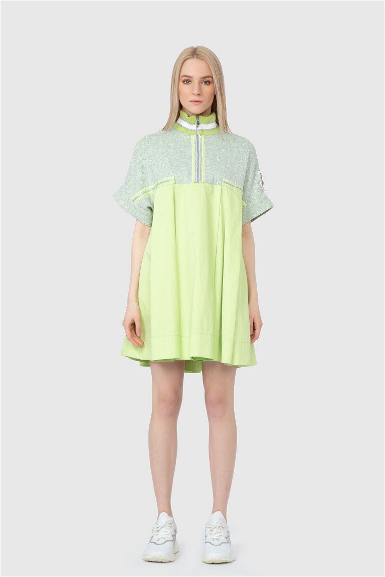  GIZIA SPORT - Triko Yaka Ve Fermuar Detaylı Mini Sarı Elbise