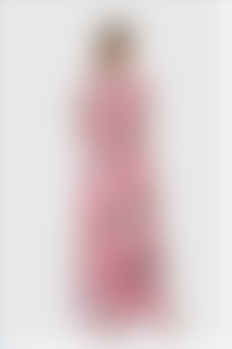 Minik Dantel Şeritli Uzun Desenli Şifon Pembe Elbise