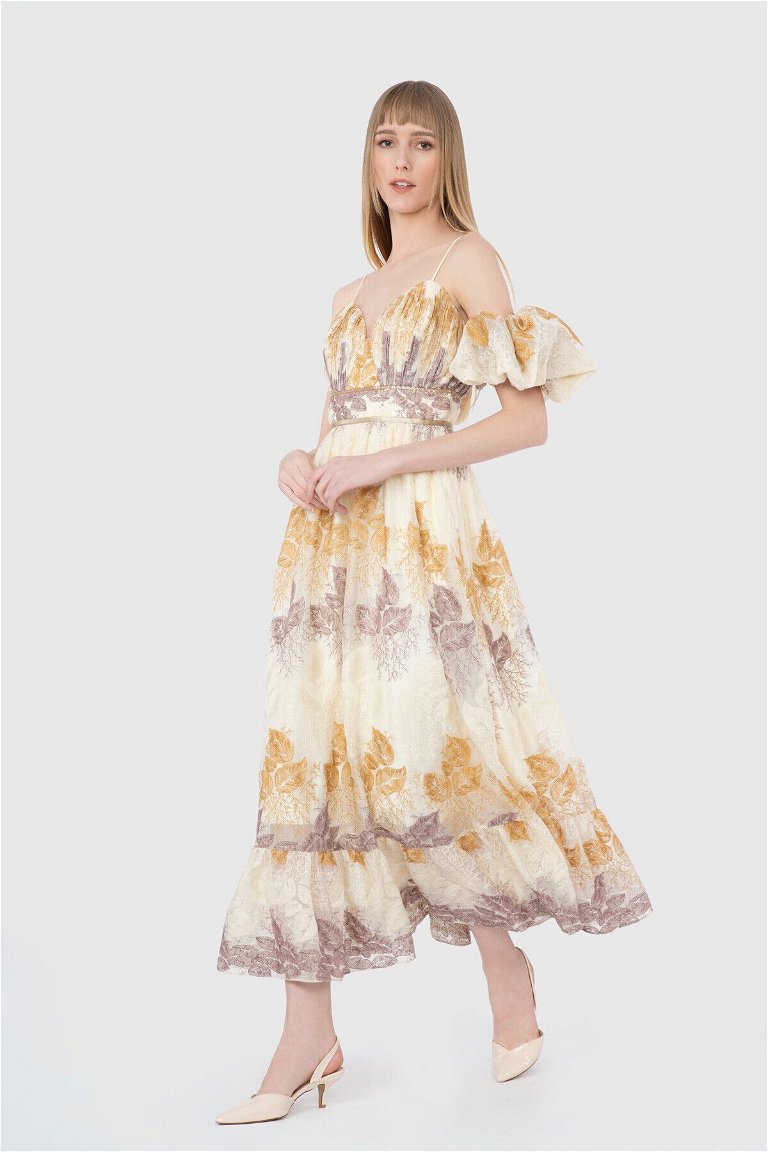 GIZIA - Embroidery Detailed Chiffon Ecru Dress