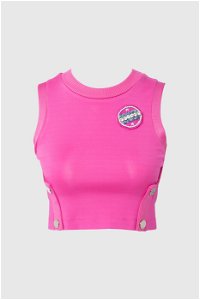 GIZIA SPORT - With Snaps Sleeveless And Embroidered Pink Crop Top 
