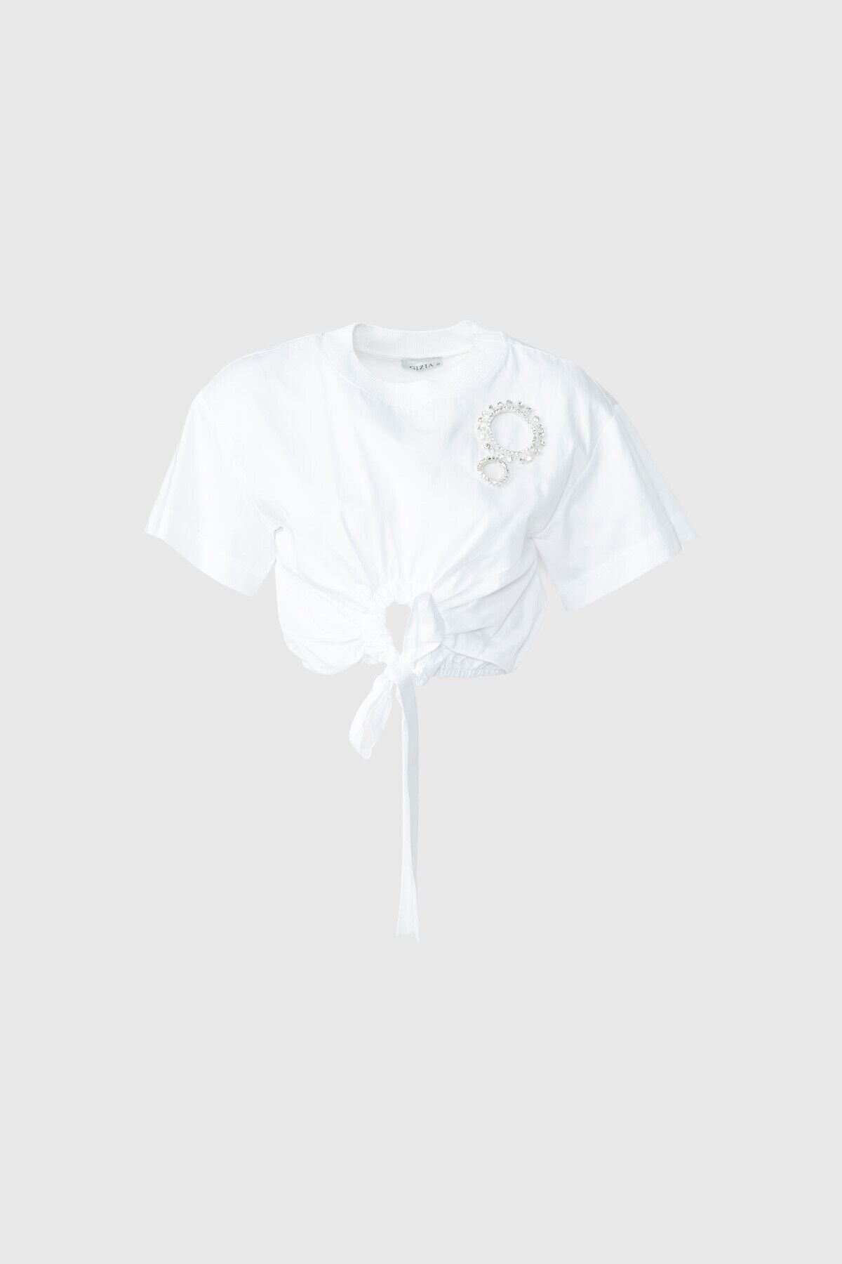 İşleme Detaylı Önden Büzgülü Crop Boy Poplin Beyaz Bluz