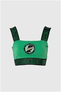 GIZIA SPORT - Embroidery Rigged Detailed Strap Crop Green Top 