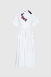 GIZIA - Floral Embroidered Collar Detailed Flywheel Skirt White Dress