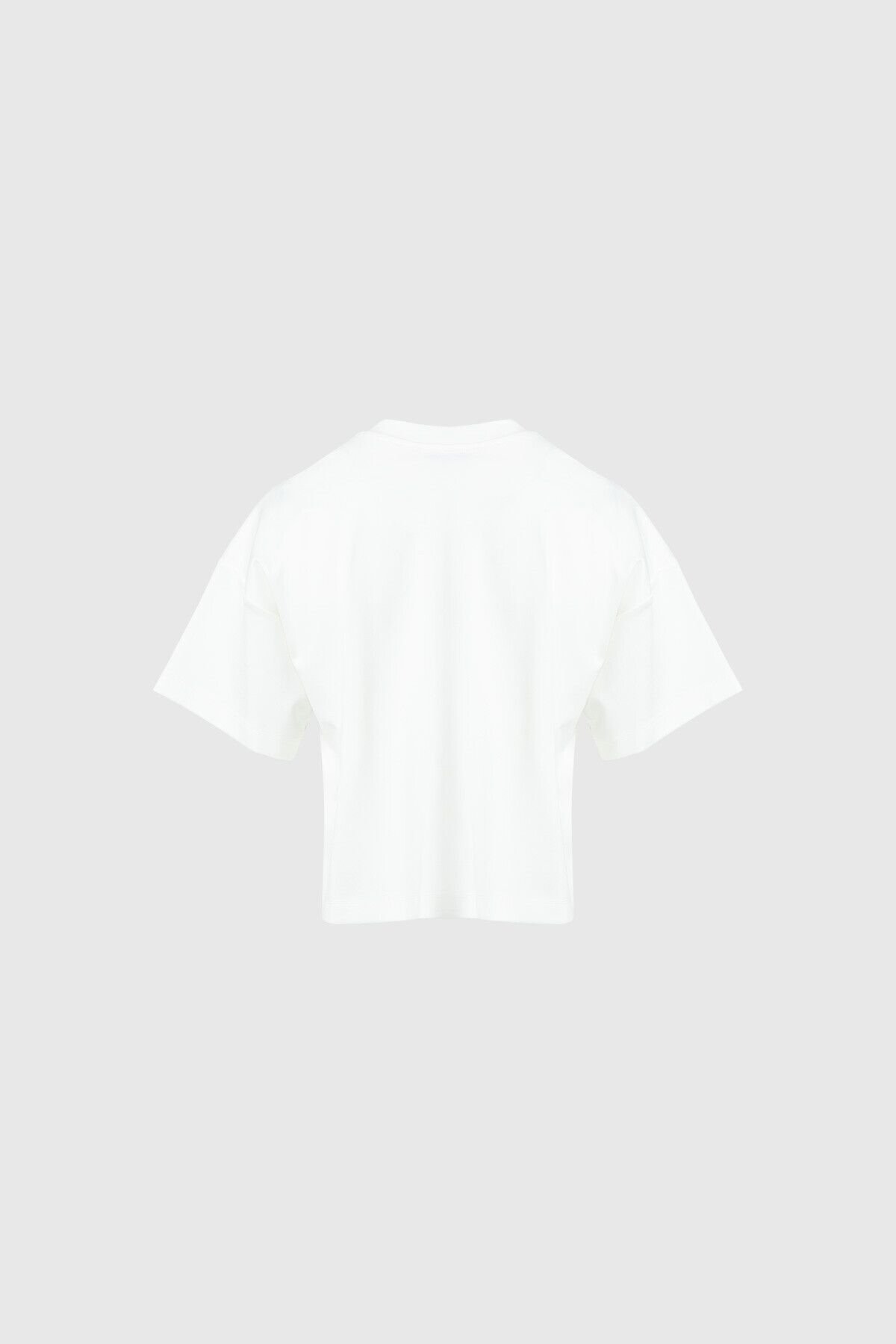 Baskı Ve İşleme Detaylı Oversize Crop Ekru T-Shirt