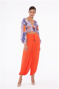 GIZIA - Pleat High Waist Chiffon Orange Baggy Trousers