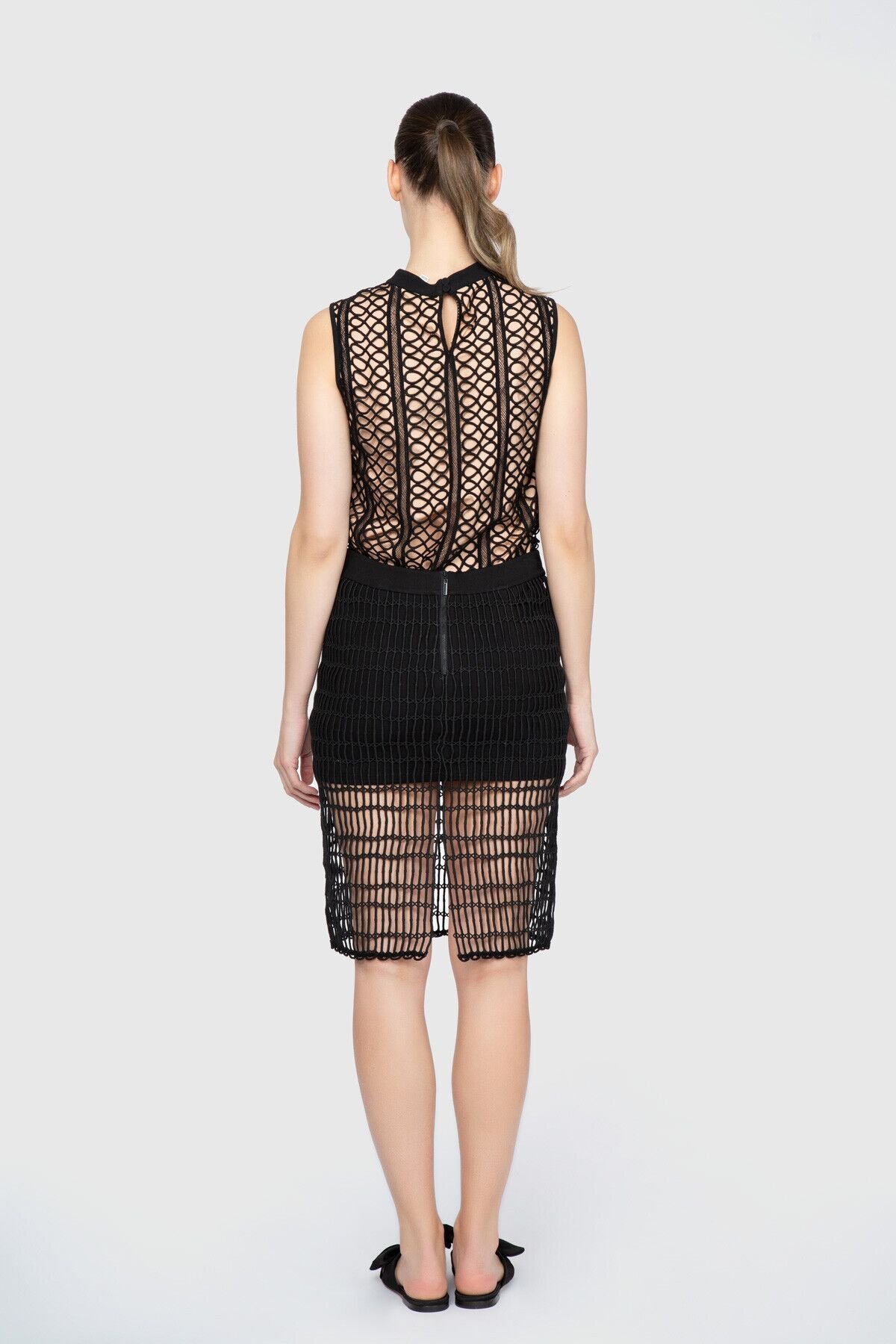Transparent Detailed Black Slim Skirt