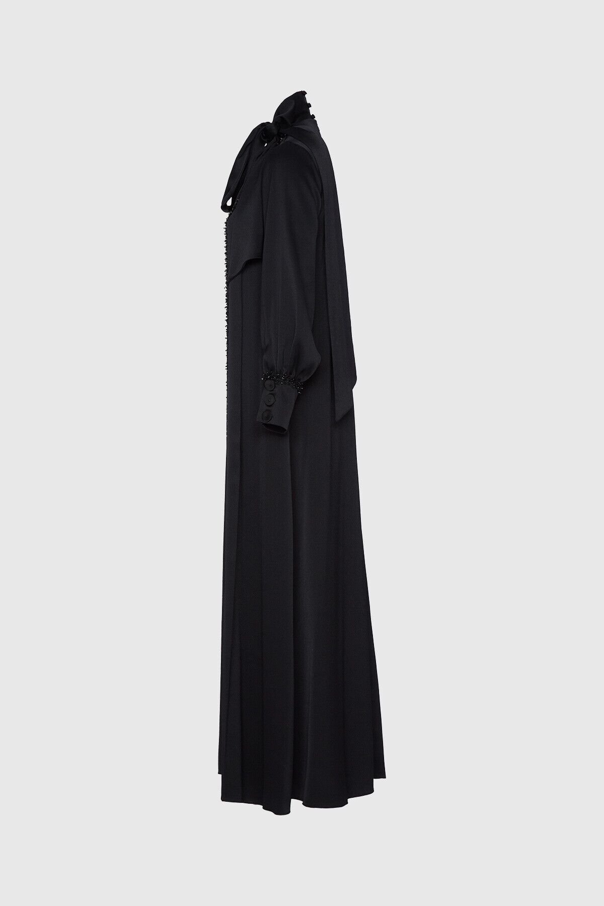 Neck Tie Detailed Long Black Dress