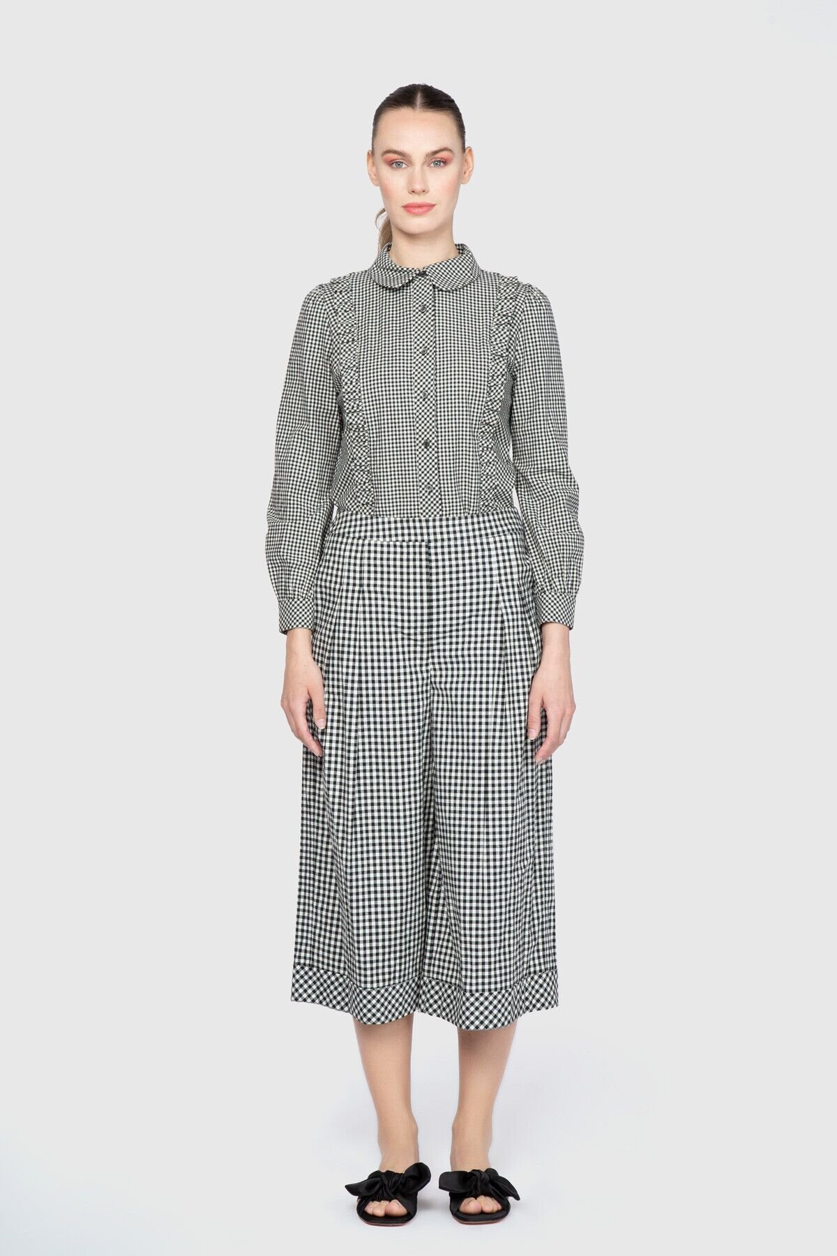 Mid Waist Pleated Coulette Trousers
