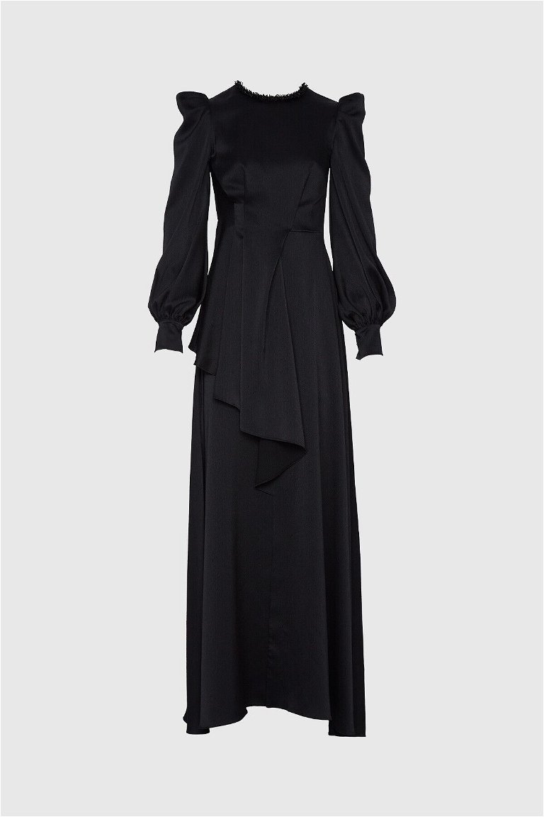  GIZIA - Yakası Taş Detaylı Siyah Uzun Elbise