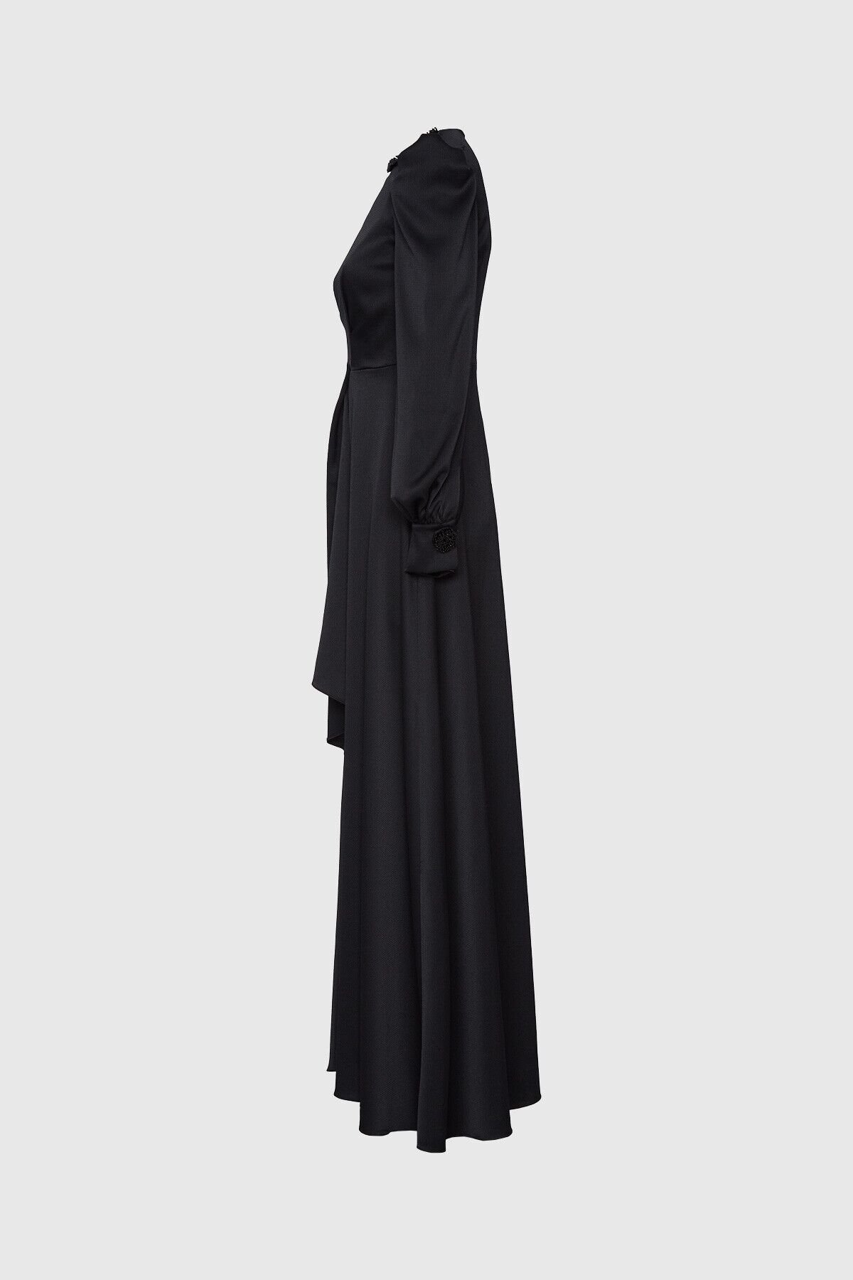 Stone Detailed Black Long Dress