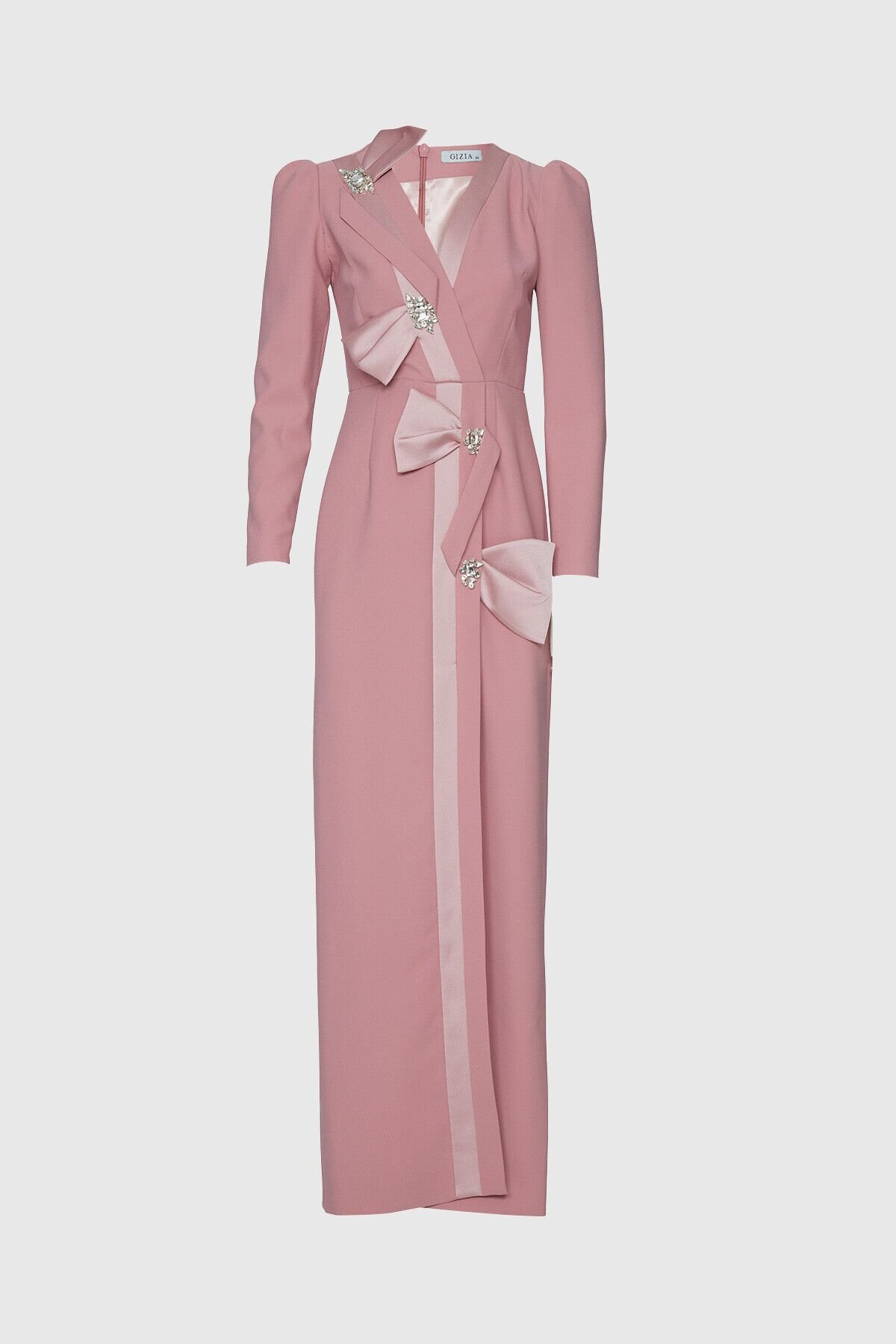 Stone Detailed Long Pink Dress