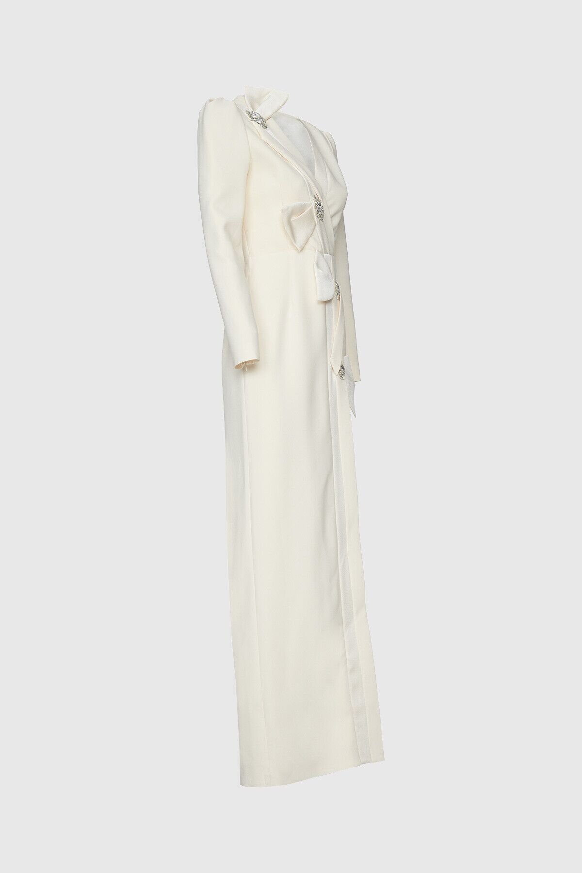 Stone Detailed Long Beige Dress