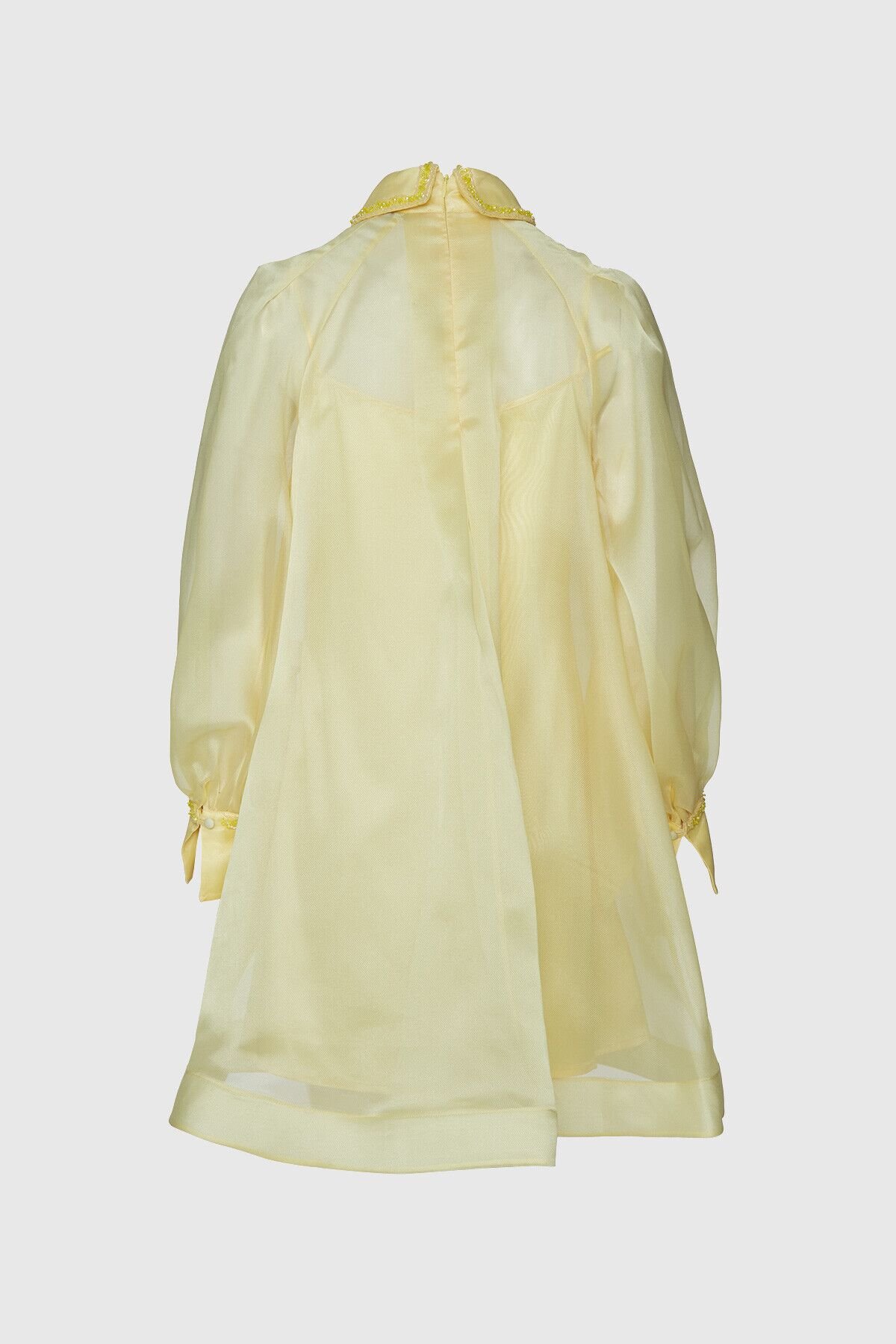 İşleme Detaylı Organze Mini Sarı Elbise