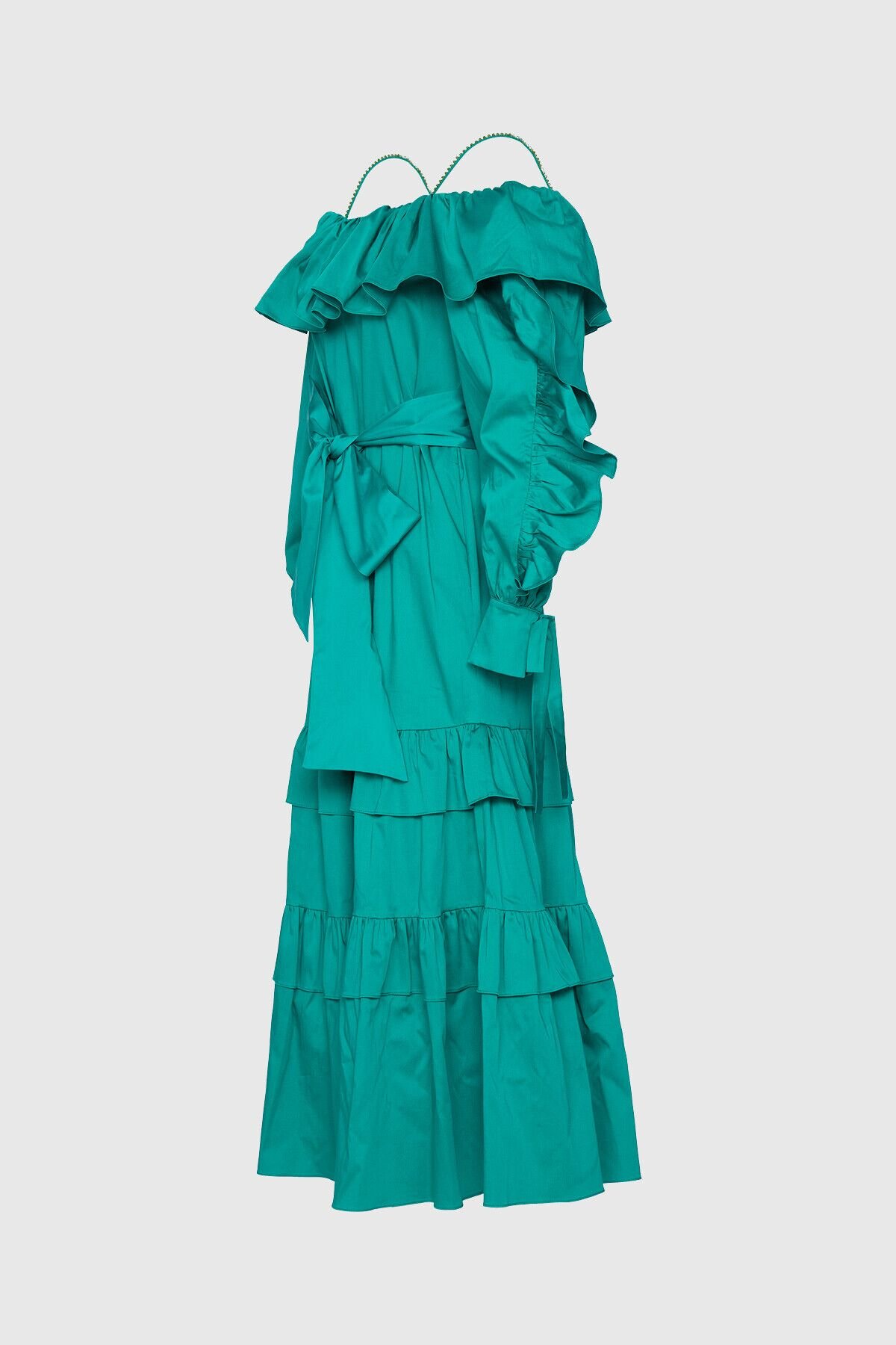 Low Sleeve Rope Strap Midi Green Dress