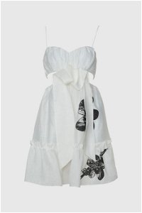  GIZIA - Çiçek Baskı Detaylı İp Askılı Trend Beyaz Elbise