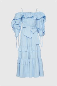 GIZIA - Low Sleeve Rope Strap Midi Blue Dress