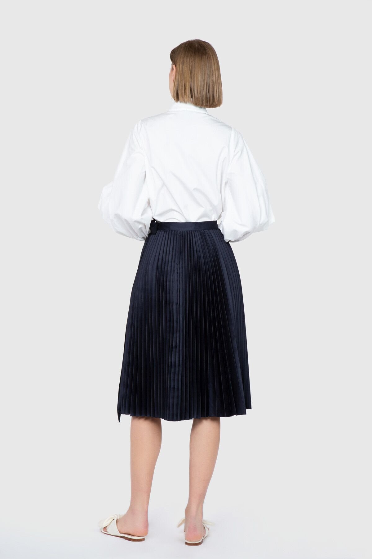 Pleat Knee Length Navy Blue Skirt