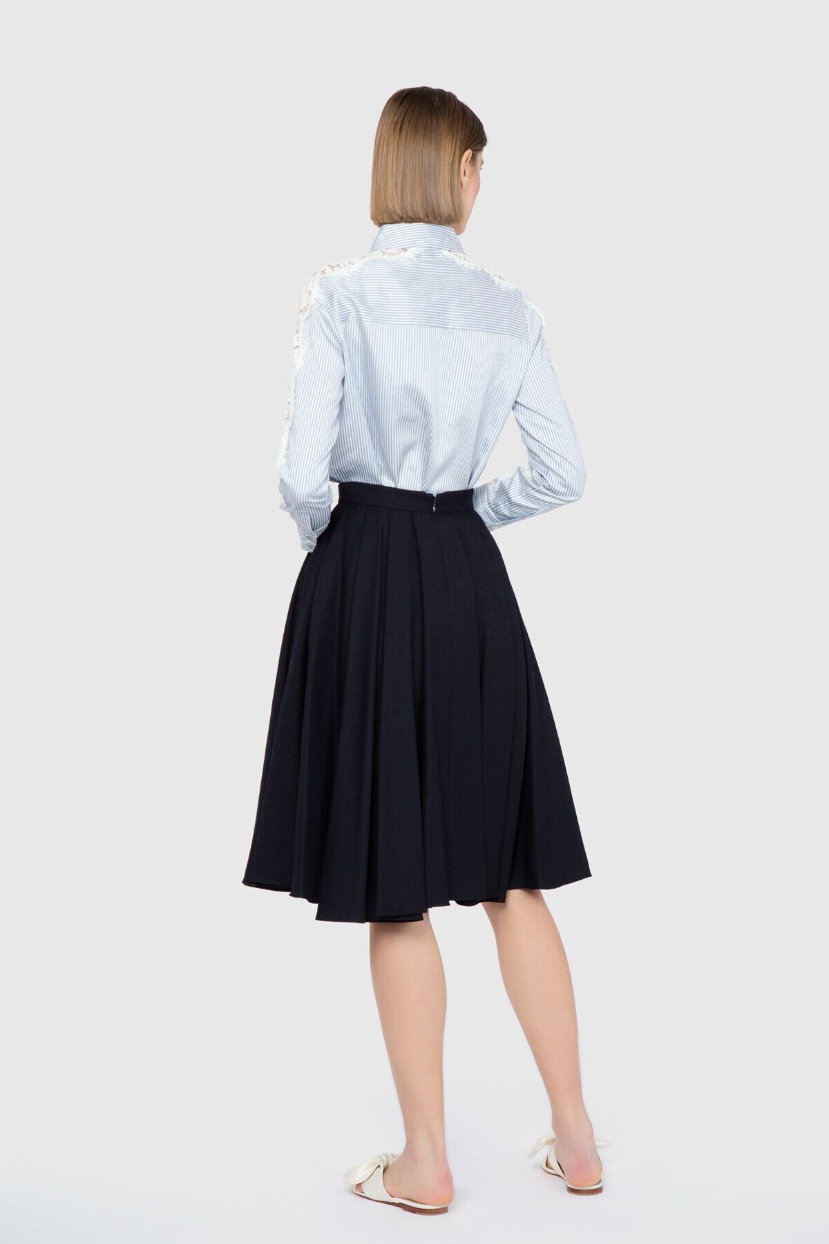 Stripe Detailed Navy Blue Skirt