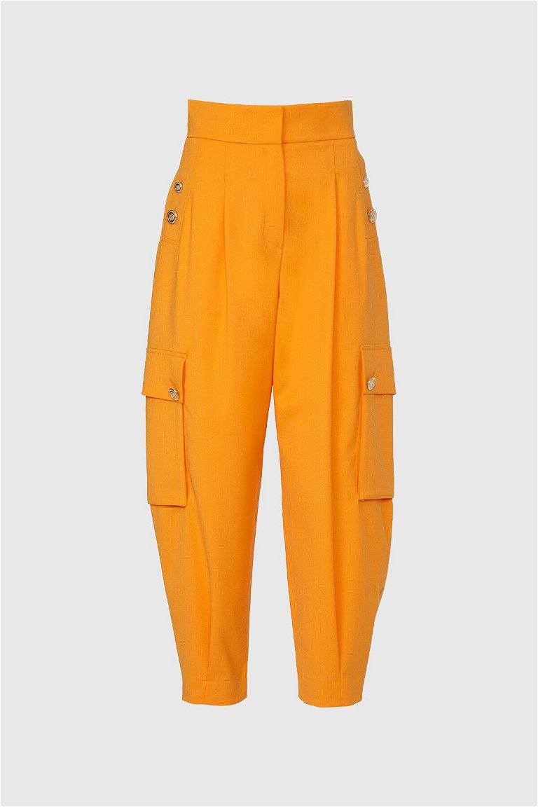 GIZIA - Metallic Button Detailed Cargo Relaxed Cut Orange Trousers
