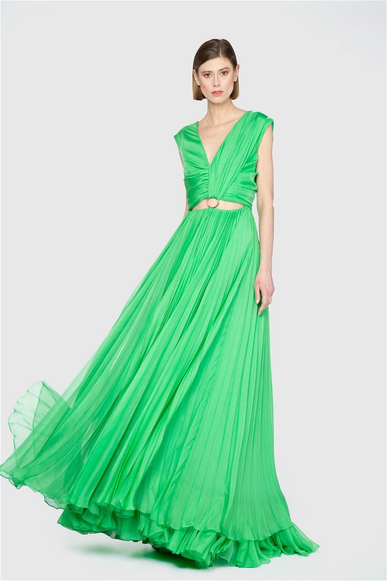  GIZIAGATE - V-Neck Draped Long Dress With Accessory Detail